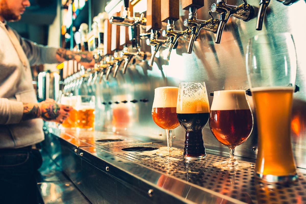 Beers on tap at brewery