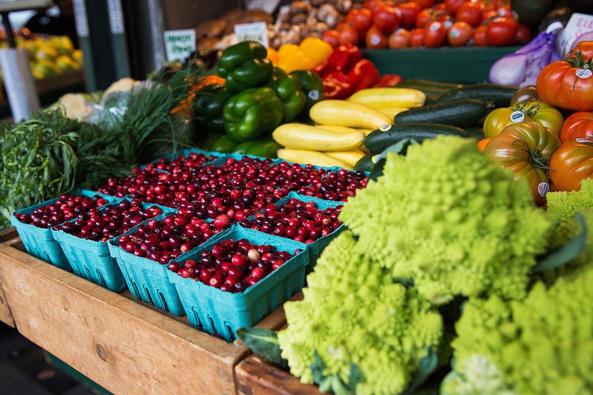 Fresh fruit and vegetable market closup